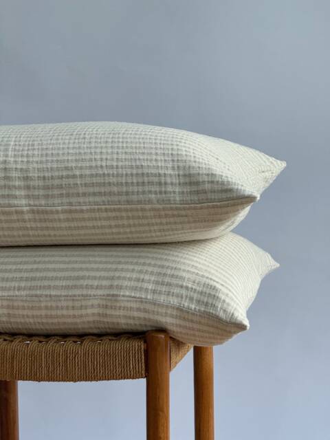 striped Neutral Linen Blend Pillow Case Farmhouse Boho Decor - image 1