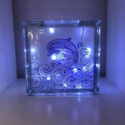 Large Dolphin Glass Light Block, Night Light, Dolphin Gift, Up Bathroom Decor - thumbnail 2