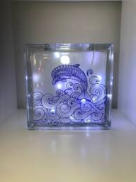 Large Dolphin Glass Light Block, Night Light, Dolphin Gift, Up Bathroom Decor - thumbnail 1