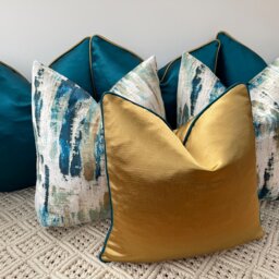 A Luxury Set Of 6 Peacock Teal Gold Cushions Pillows Covers For Bed, Sofa & Chairs - The Couture Cushion - thumbnail 4