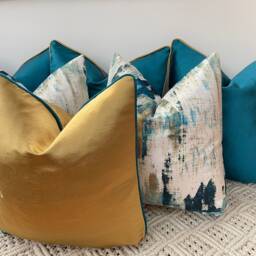 A Luxury Set Of 6 Peacock Teal Gold Cushions Pillows Covers For Bed, Sofa & Chairs - The Couture Cushion - thumbnail 2