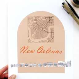 New Orleans Streetscape + Map Drawing Houses Louisiana City Plan - Art Print Wedding Moving Gift Souvenir Local Decor Travel Wall Nola - thumbnail 2