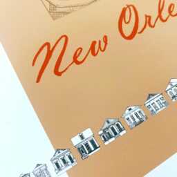 New Orleans Streetscape + Map Drawing Houses Louisiana City Plan - Art Print Wedding Moving Gift Souvenir Local Decor Travel Wall Nola - thumbnail 3