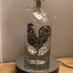 Personalised Rooster/ Chicken Light Up Bottle, Bottle Lamp With Gift Messaging Service & Bag - thumbnail 2