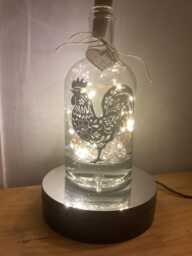 Personalised Rooster/ Chicken Light Up Bottle, Bottle Lamp With Gift Messaging Service & Bag