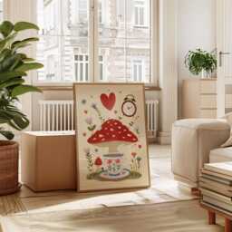 Mushroom Tea Party Poster, Whimsical Floral Wall Art, Cottage Print - thumbnail 4