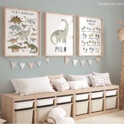 Set Of 3 Personalised Dinosaur Name Prints in Blue, Chart Print, Bedroom Decor, Playroom - thumbnail 2