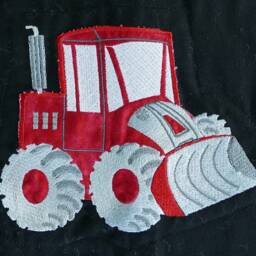 Embroidered Construction Truck Twin Quilt, Primary Colors Patchwork Bedding - thumbnail 2