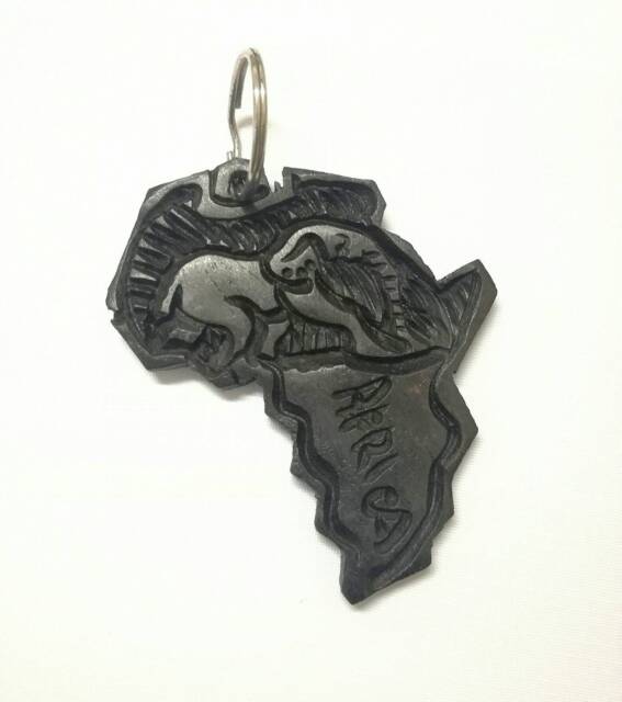 Handcrafted Iron Wood African Map Keyholder, Big Five Keychain - image 1