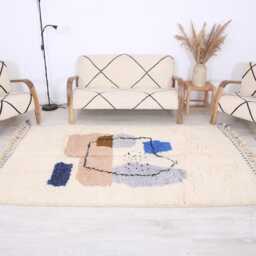 Moroccan Rug, Beniourain 5x8 Ft, Fabulous White & Blue Carpet - thumbnail 3