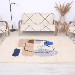 Moroccan Rug, Beniourain 5x8 Ft, Fabulous White & Blue Carpet - thumbnail 4