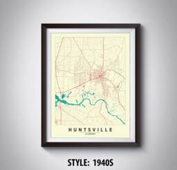 Huntsville Alabama Map Art Print Vintage Style Office Decor - thumbnail 1