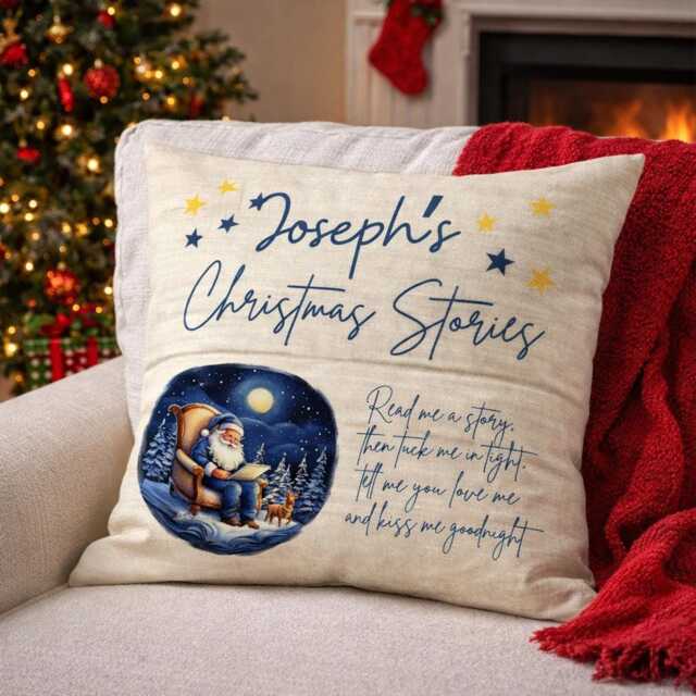 Personalised Christmas Stories Blue Reading Pocket Cushion, Personalized Kids Gift , Story Book Pillow - image 1