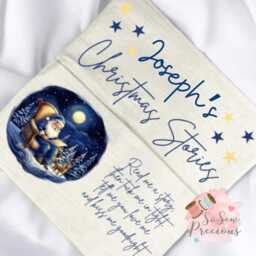 Personalised Christmas Stories Blue Reading Pocket Cushion, Personalized Kids Gift , Story Book Pillow - thumbnail 2