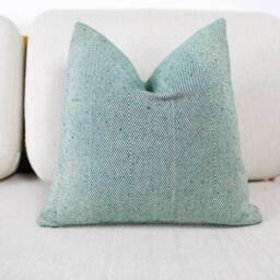 Eco Recycled Yarn Teal Herringbone Wool Cushion Covers, 100% Natural Fiber Wool, Cotton & Linen Mix Throw Pillows - thumbnail 2