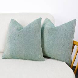 Eco Recycled Yarn Teal Herringbone Wool Cushion Covers, 100% Natural Fiber Wool, Cotton & Linen Mix Throw Pillows