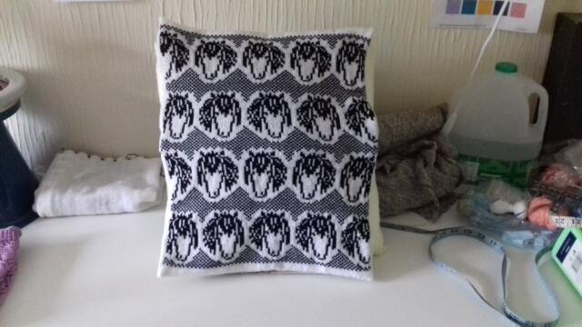 Handmade Knitted Ponies Head Image Cushion Cover With Infill