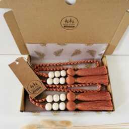 Terracotta Macram?? Curtain Tie Backs - Braided Rope Holdbacks Boho Home D??cor Rustic Window Treatment Farmhouse Wood Beads -16 Colours - thumbnail 3
