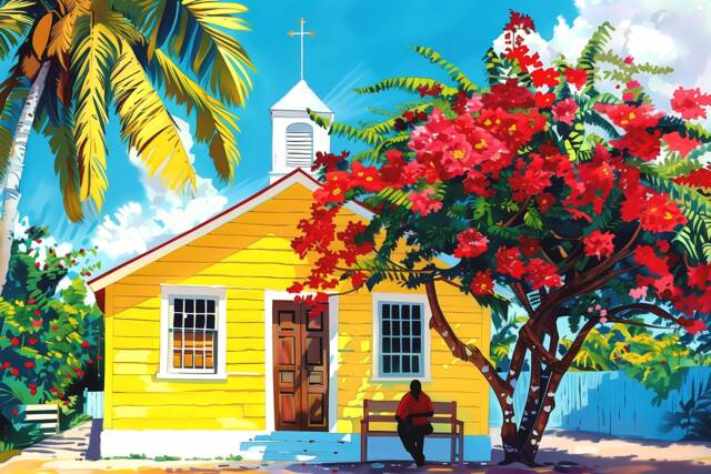 Caribbean Island Art Of Church in Grenada, St Lucia, Dominica, Guadeloupe Or Other West Indies - image 1