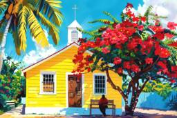 Caribbean Island Art Of Church in Grenada, St Lucia, Dominica, Guadeloupe Or Other West Indies - thumbnail 1