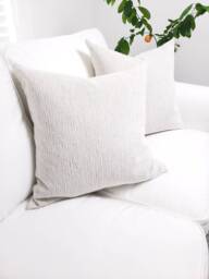 Neutral, Tan& White Square Pillow Case. Chair & Couch Throw Cushion. Soft White Fuzzy Cusion Cover. Velvet Beige Pillow - thumbnail 1