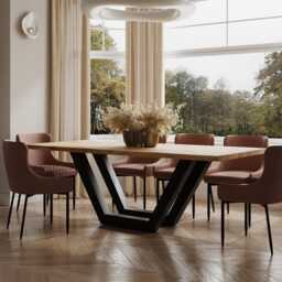 Hardwood Solid Oak Dining Table Steel Leg 055 - thumbnail 1