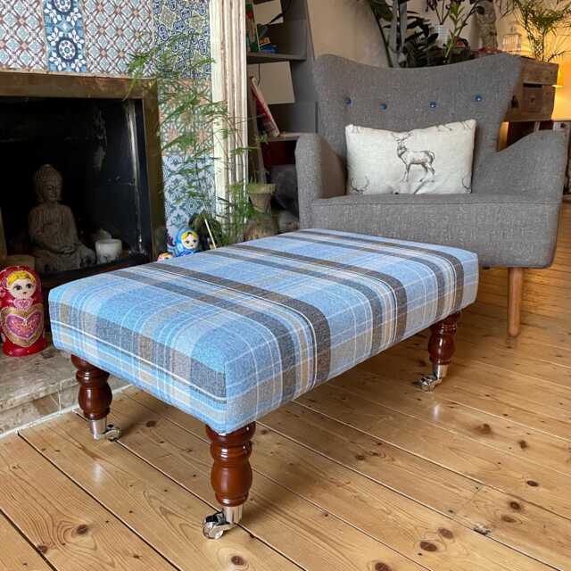 Upholstered Footstool On Wheels Large Coffee Table, Ottoman, Sofa Fabric Choices - image 1