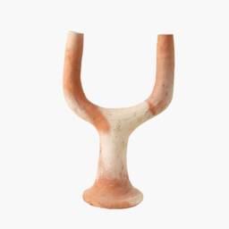 Mid-Season Sale Moroccan Unglazed Tamegroute Small White Ecru Abstract Twin Arc Candlestick Holder, Ceramic Pottery - thumbnail 3