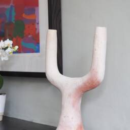 Mid-Season Sale Moroccan Unglazed Tamegroute Small White Ecru Abstract Twin Arc Candlestick Holder, Ceramic Pottery - thumbnail 2