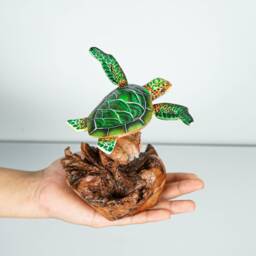 Green Turtle Sculpture, Sea Turtle, Wood Carving, Nautical, Artwork, Unique Animal, Hand-Painted Figurine, Fall Decoration, Gift For Sister - thumbnail 4