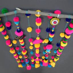 Handmade Multicoloured Pompom Wall Hanging, Bohemian Decor - thumbnail 2