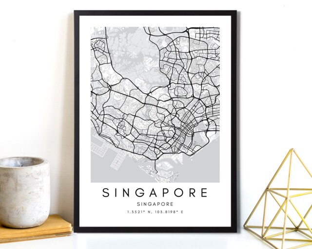Singapore Map Art Print Minimalist City Road Poster - image 1
