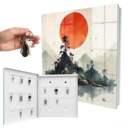 Mountain Landscape Wall Mounted Key Cabinet, Red Box For Wall, Painterly Landscapes, Lovers Of Nature & Peace - thumbnail 2