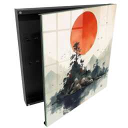 Mountain Landscape Wall Mounted Key Cabinet, Red Box For Wall, Painterly Landscapes, Lovers Of Nature & Peace - thumbnail 1