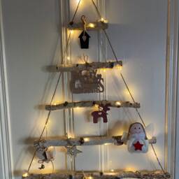 Christmas Wooden Hanging Tree With Decorations Pre-Lit Diy Ladder Trees Decorative Home Decor Festive Xmas - thumbnail 2
