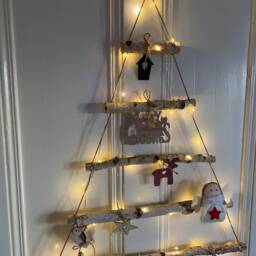 Christmas Wooden Hanging Tree With Decorations Pre-Lit Diy Ladder Trees Decorative Home Decor Festive Xmas - thumbnail 3