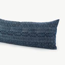 Hmong Batik Lumbar Pillow - Hill Tribe Indigo, Rustic Ethnic Cushion - thumbnail 4