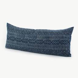 Hmong Batik Lumbar Pillow - Hill Tribe Indigo, Rustic Ethnic Cushion - thumbnail 3