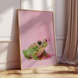 Cool Frog Art Print With Pink Glasses, Funny Amphibian Poster, Whimsical Painting Wall in Playful Brushstroke Style - thumbnail 3