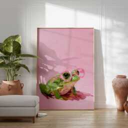 Cool Frog Art Print With Pink Glasses, Funny Amphibian Poster, Whimsical Painting Wall in Playful Brushstroke Style - thumbnail 4