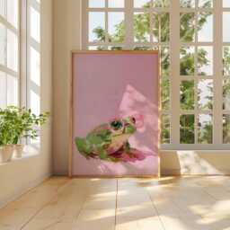 Cool Frog Art Print With Pink Glasses, Funny Amphibian Poster, Whimsical Painting Wall in Playful Brushstroke Style - thumbnail 2