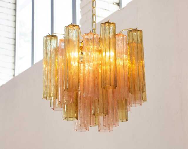 Murano Chandelier Tronchi ??50 cm - Straw Pink Glass Hand-Blown Italy Vintage Style - image 1