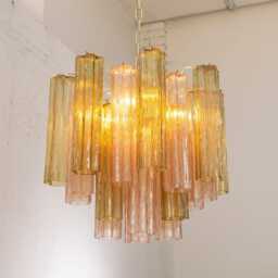 Murano Chandelier Tronchi ??50 cm - Straw Pink Glass Hand-Blown Italy Vintage Style - thumbnail 4