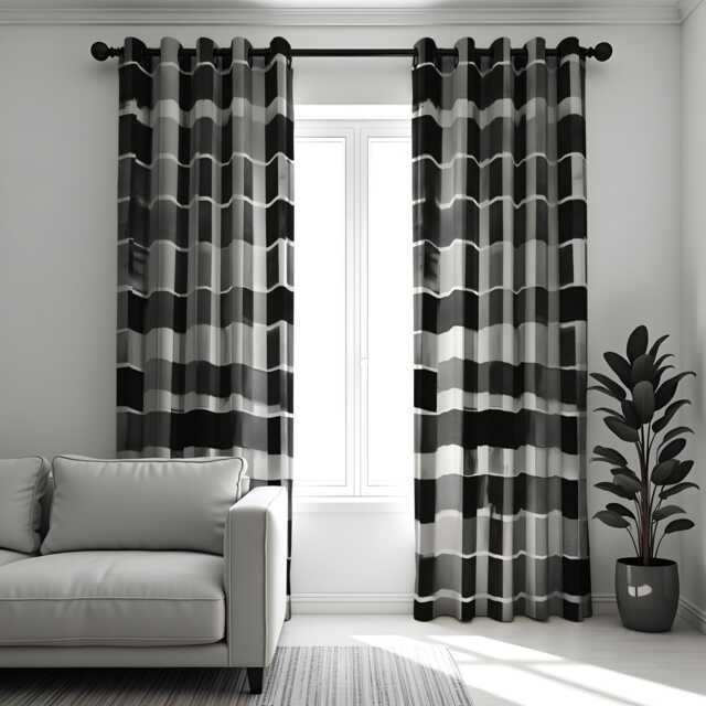Modern Black & White Geometric Curtains, Monochrome Grid Print Drapes, Bold Abstract Window Panels For Minimalist Decor - image 1