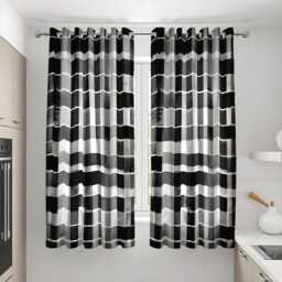 Modern Black & White Geometric Curtains, Monochrome Grid Print Drapes, Bold Abstract Window Panels For Minimalist Decor - thumbnail 2