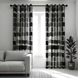 Modern Black & White Geometric Curtains, Monochrome Grid Print Drapes, Bold Abstract Window Panels For Minimalist Decor