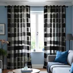 Modern Black & White Geometric Curtains, Monochrome Grid Print Drapes, Bold Abstract Window Panels For Minimalist Decor - thumbnail 3