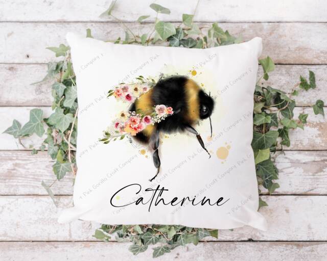 Bumble Bee Cushion, Pillow, Floral Bee, Gift, Lover, Gift For Mum, Her, Personalised - image 1