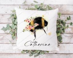 Bumble Bee Cushion, Pillow, Floral Bee, Gift, Lover, Gift For Mum, Her, Personalised - thumbnail 1