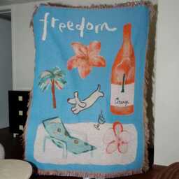 Blue Jacquard Knit Throw Blanket, Fringe Sofa Wall Tapestry Decor, Housewarming Gift